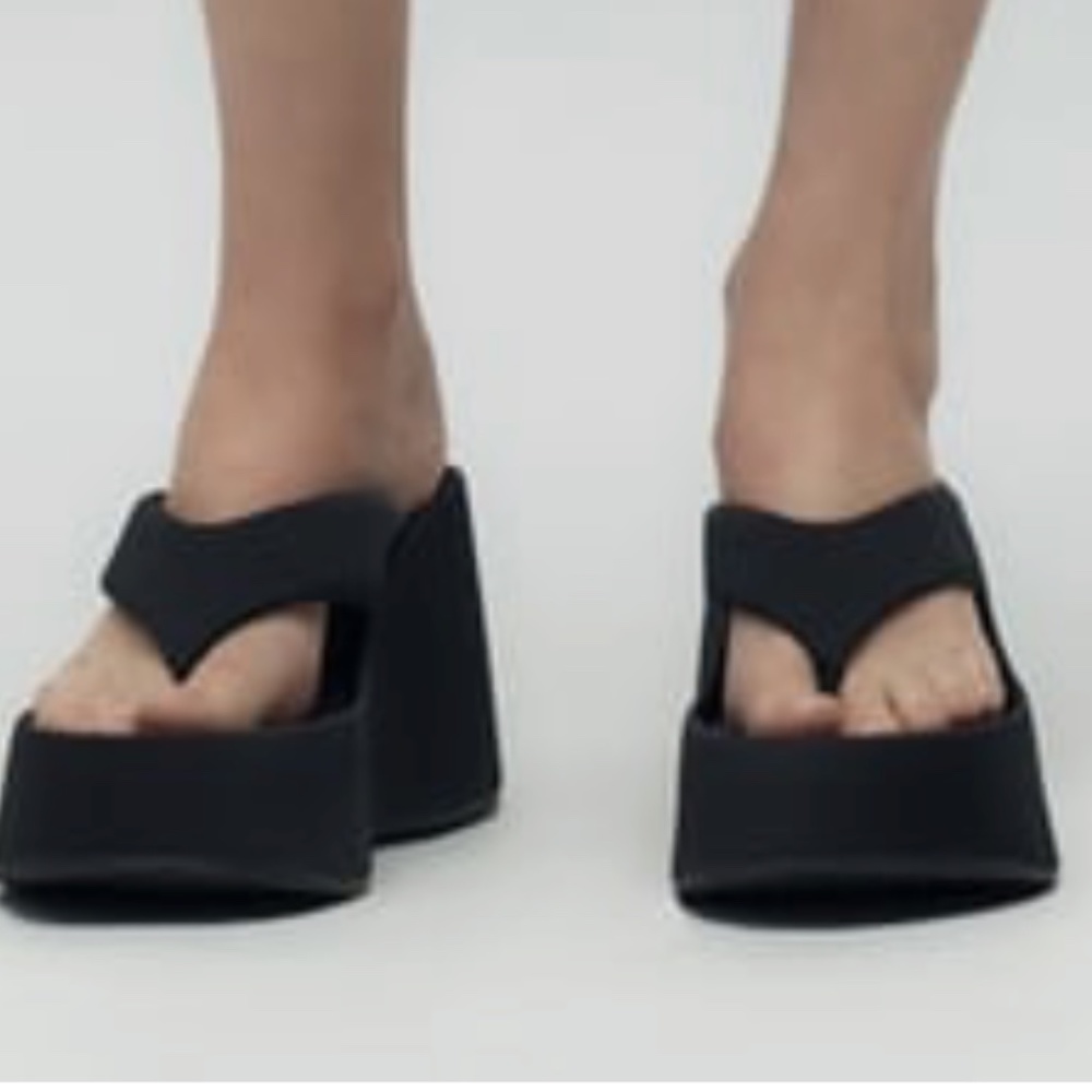 Black Neoprene 5" Platform Wedge Sandals